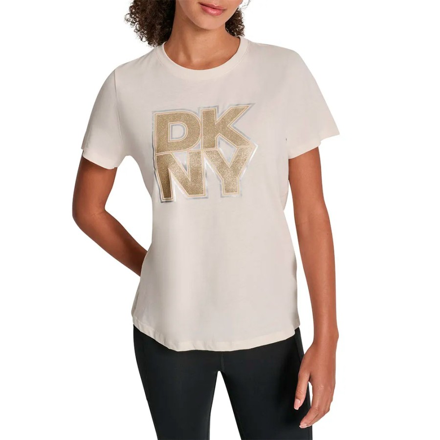 T-SHIRT DKNY ΕΚΡΟΥ ΜΕ LOGO ΧΡΥΣΟ